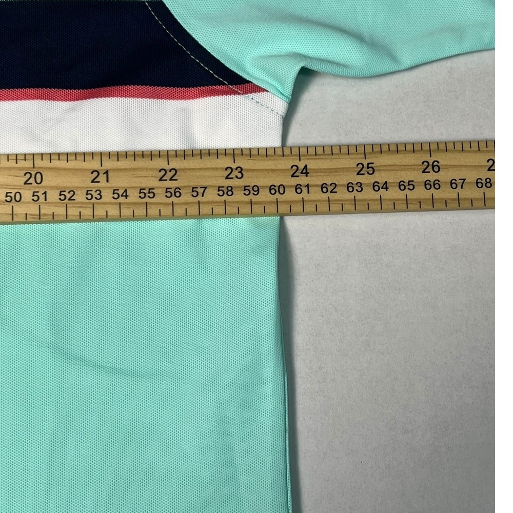 FootJoy FJ Golf Polo Shirt Men's Large Aqua Blue Stripe Performance Tech - Picture 6 of 8